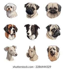 Perros Icono plano Conjunto Aislado En Fondo Blanco