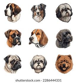 Dogs Flat Icon Set Isolated On White Background