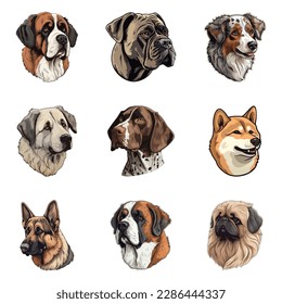 Dogs Flat Icon Set Isolated On White Background