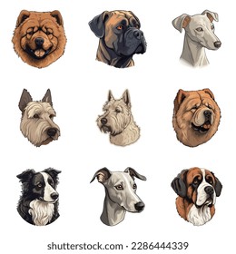 Dogs Flat Icon Set Isolated On White Background