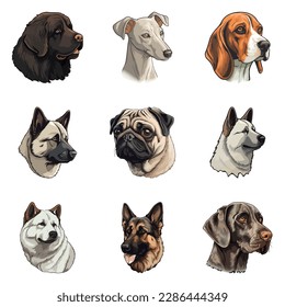 Dogs Flat Icon Set Isolated On White Background