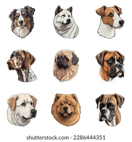 Dogs Flat Icon Set Isolated On White Background