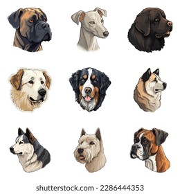 Perros Icono plano Conjunto Aislado En Fondo Blanco