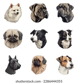 Dogs Flat Icon Set Isolated On White Background