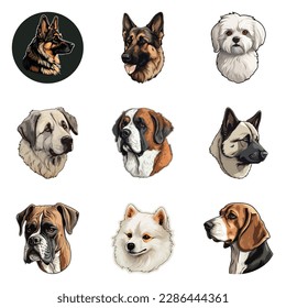 Dogs Flat Icon Set Isolated On White Background