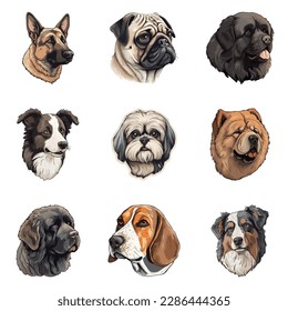 Dogs Flat Icon Set Isolated On White Background
