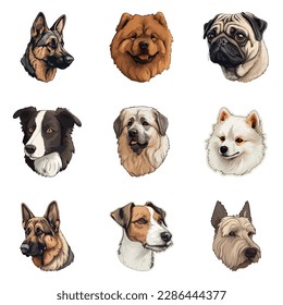 Dogs Flat Icon Set Isolated On White Background