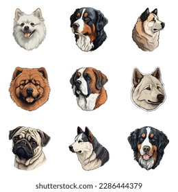 Dogs Flat Icon Set Isolated On White Background