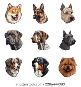 Dogs Flat Icon Set Isolated On White Background