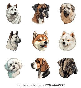 Dogs Flat Icon Set Isolated On White Background