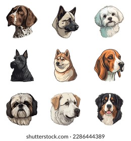 Dogs Flat Icon Set Isolated On White Background