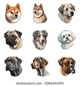 Dogs Flat Icon Set Isolated On White Background