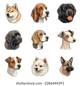 Dogs Flat Icon Set Isolated On White Background