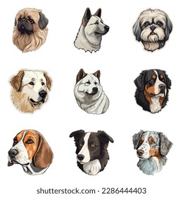 Dogs Flat Icon Set Isolated On White Background
