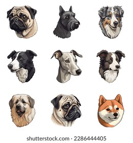 Dogs Flat Icon Set Isolated On White Background