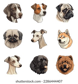 Dogs Flat Icon Set Isolated On White Background