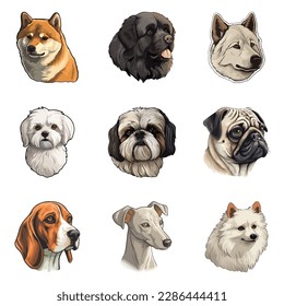 Dogs Flat Icon Set Isolated On White Background