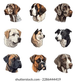 Dogs Flat Icon Set Isolated On White Background