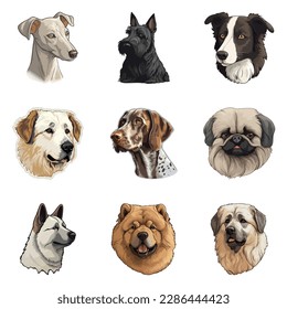 Dogs Flat Icon Set Isolated On White Background