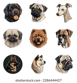 Perros Icono plano Conjunto Aislado En Fondo Blanco