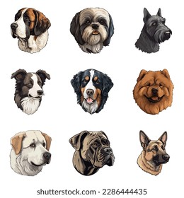 Dogs Flat Icon Set Isolated On White Background