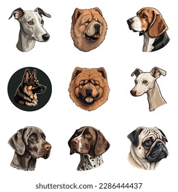 Dogs Flat Icon Set Isolated On White Background