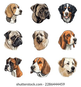 Dogs Flat Icon Set Isolated On White Background