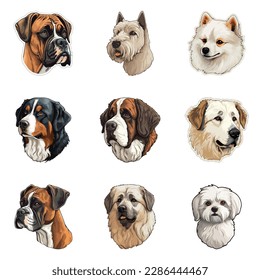 Dogs Flat Icon Set Isolated On White Background