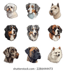 Dogs Flat Icon Set Isolated On White Background