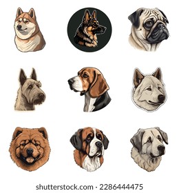 Dogs Flat Icon Set Isolated On White Background
