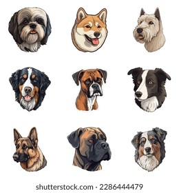 Dogs Flat Icon Set Isolated On White Background