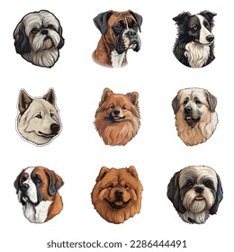 Dogs Flat Icon Set Isolated On White Background