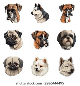 Dogs Flat Icon Set Isolated On White Background