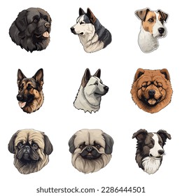 Dogs Flat Icon Set Isolated On White Background