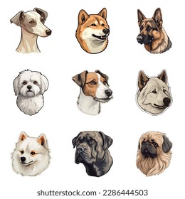 Dogs Flat Icon Set Isolated On White Background