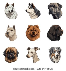 Perros Icono plano Conjunto Aislado En Fondo Blanco
