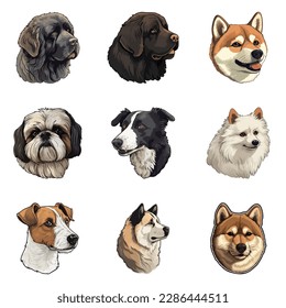 Dogs Flat Icon Set Isolated On White Background