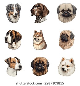 Dogs Flat Icon Set Isolated On White Background