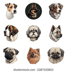 Dogs Flat Icon Set Isolated On White Background