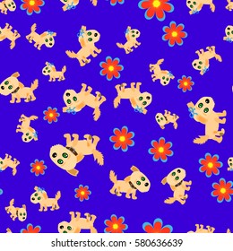dogs with flowers seamless pattern