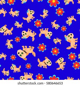 dogs with flowers seamless pattern for textile