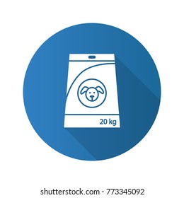 Dog's food flat design long shadow glyph icon. Pets nutrition. Vector silhouette illustration