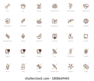 Dogs Food Properties - Editable vector set. Veterinarian Symbols collection - Brown outlines icon on blank background