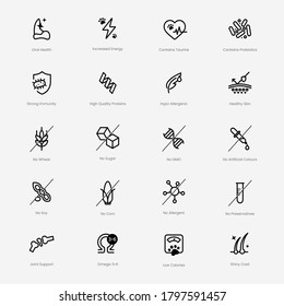 Dogs Food Properties - Vector outline icon set. Veterinarian Symbols collection set.