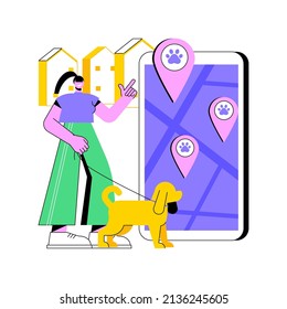 Dogs friendly place abstract concept vector illustration. Dog friendly restaurant, special area for dogs free walking, welcome sign, hotel accepting animals, shopping with pet abstract metaphor.
