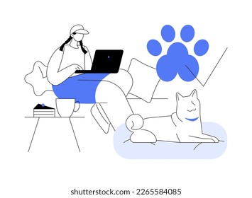 Dibujo de vector de concepto abstracto de lugar amigable para perros. Restaurante acogedor para perros, área especial para caminar gratis para perros, cartel de bienvenida, hotel que acepta animales, compras con metáfora abstracta de mascotas.