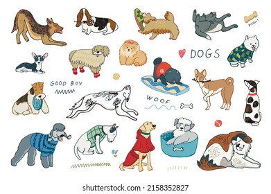 Dogs funny pets vector illustration set