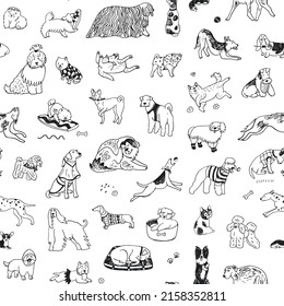 Dogs funny pets vector line seamless pattern