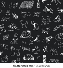 Dogs funny pets vector line seamless pattern