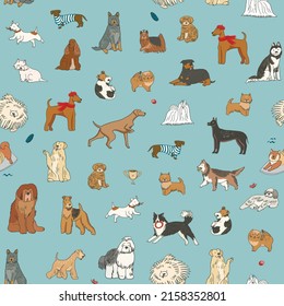 Dogs funny pets vector seamless pattern